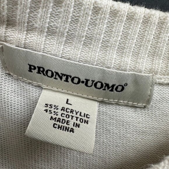 Pronto Uomo Sweater Adult L Creme Brown Textured Knit Casual Sweatshirt Grandpa - Picture 4 of 9